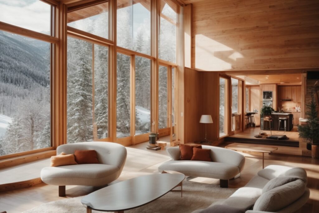 Colorado home interior with insulating window film, cozy and energy-efficient