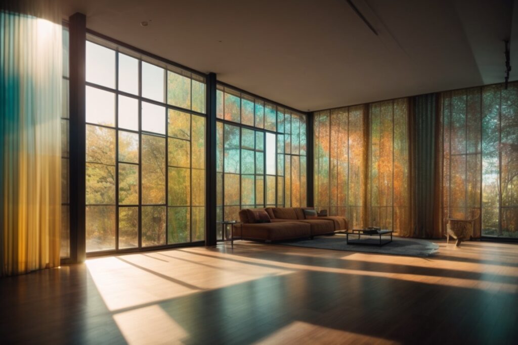 interior with vibrant decorative window film light reflections