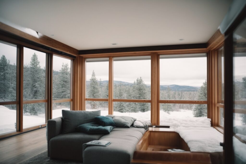 Colorado home interior with energy inefficient windows, winter cold visible outside