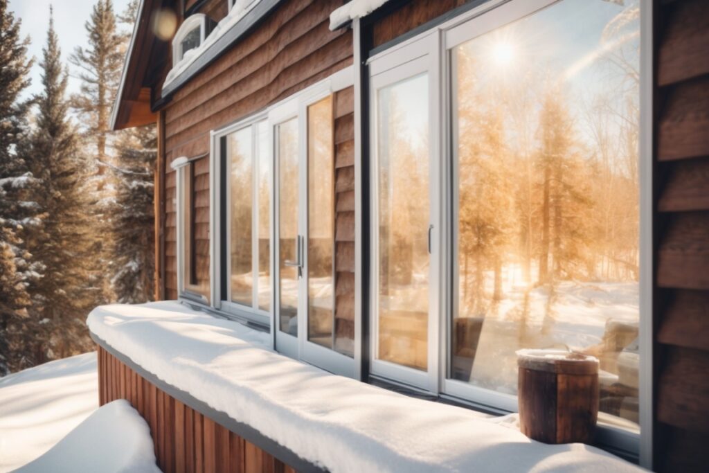 Colorado home with thermal window film, sunny and snowy weather outside