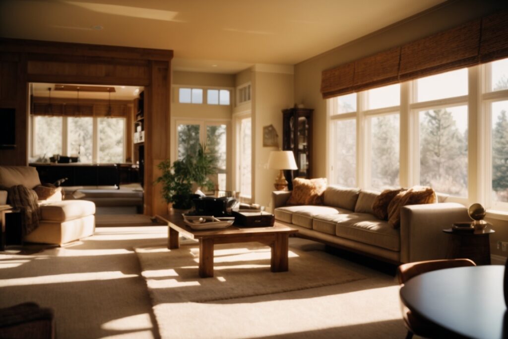 Colorado home interior with sunlight glare reduction film on windows