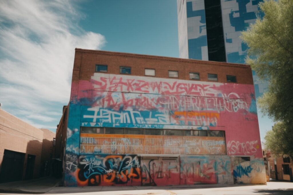 Colorado building with vibrant graffiti under protection of anti-graffiti film