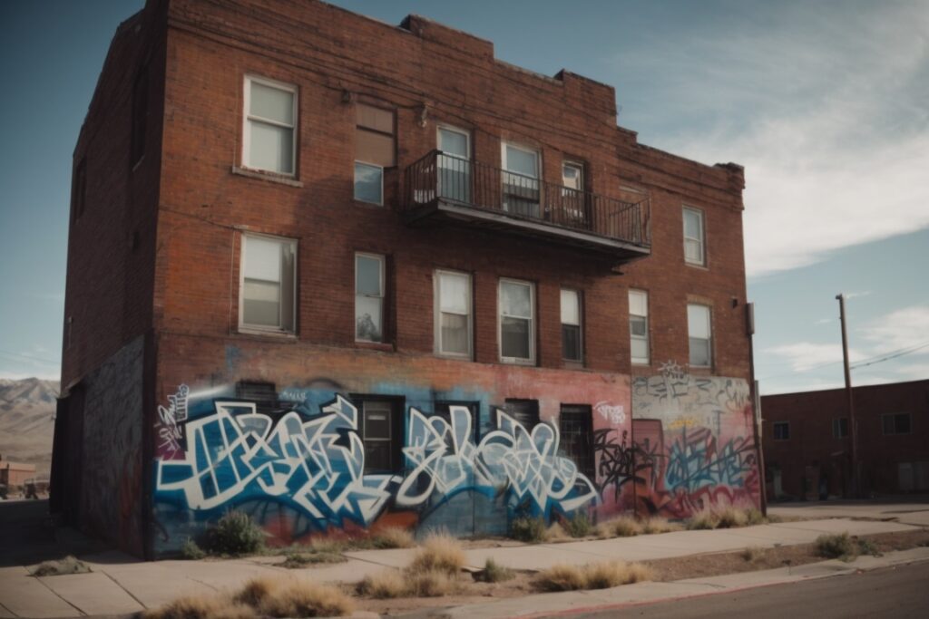 Colorado urban landscape with graffiti on buildings
