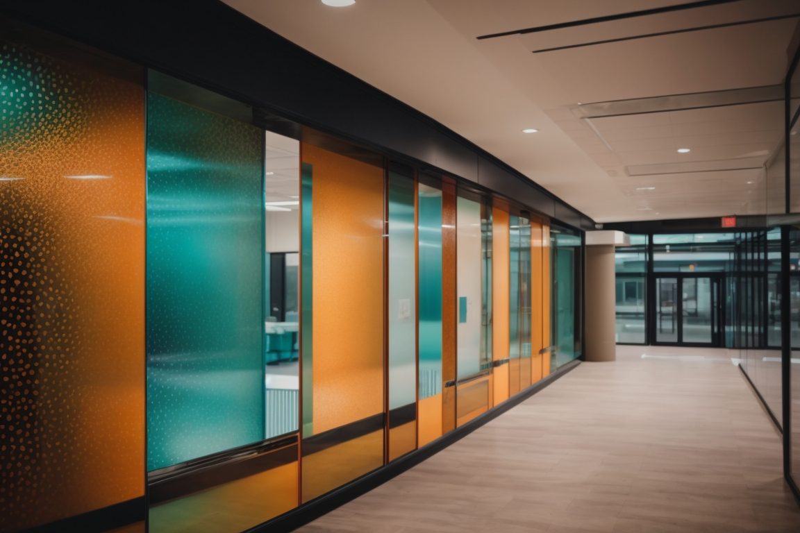 Colorado commercial space with vibrant decorative film on glass panels