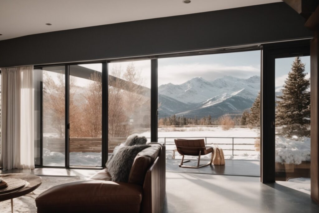 Colorado home with window film overlooking snowy mountains