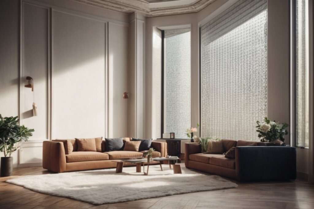 interior living room with UV protective decorative window film