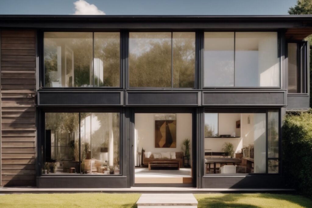 interior home decor with opaque windows and sunlight filtering through
