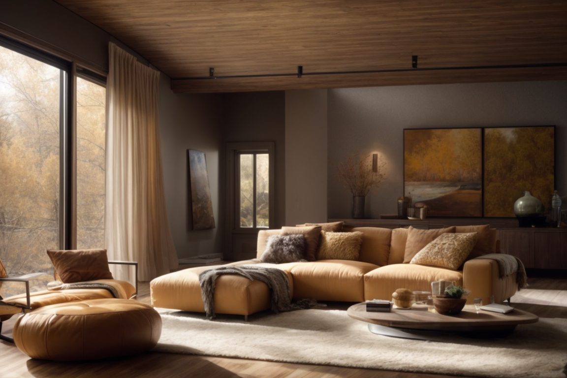 Colorado home interior with UV protective custom window film, sunlight filtering through, highlighting energy-efficient furnishings