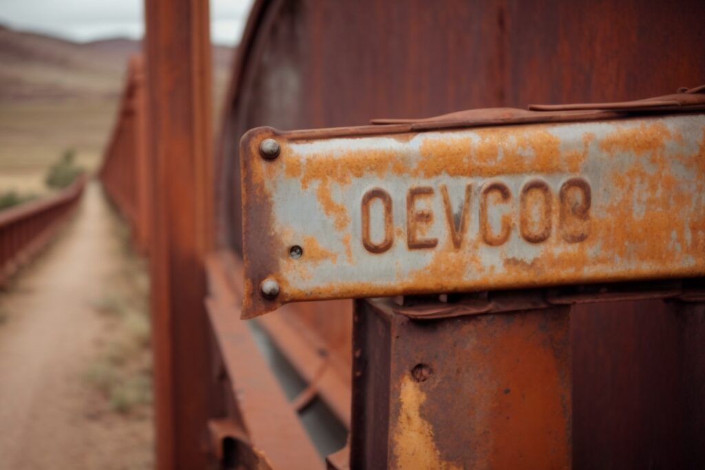Colorado metal corrosion on historic bridge, signs of wear and rust