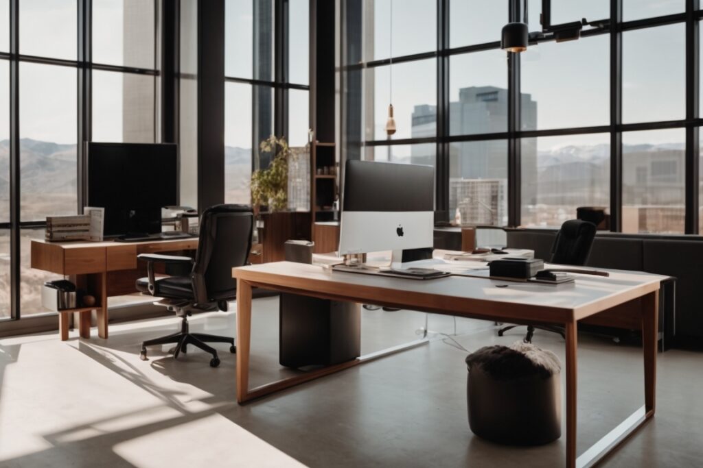 Modern Colorado workspace with tinted glass windows and sophisticated interior decor