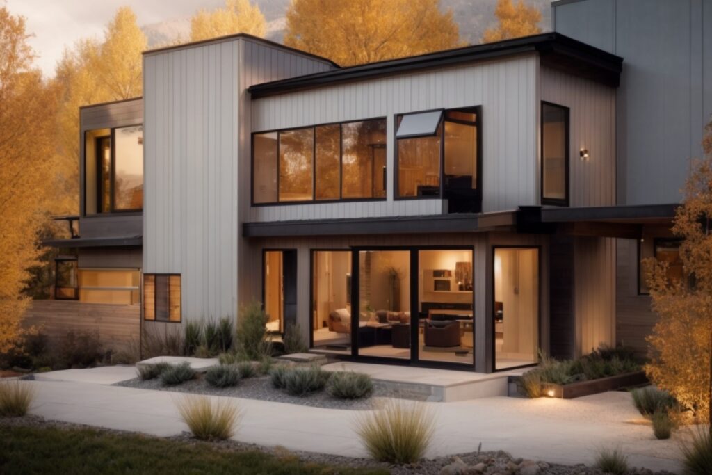 Modern home in Colorado with solar panels and window tinting for energy efficiency