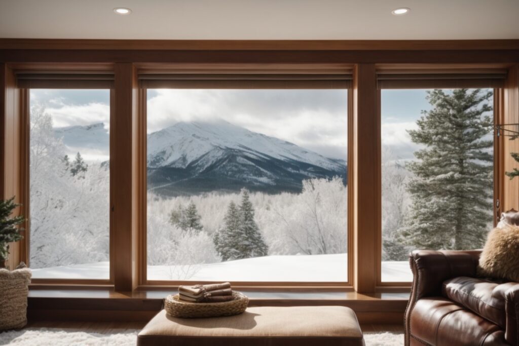 Colorado home interior with energy-efficient window film and snowy landscape outside