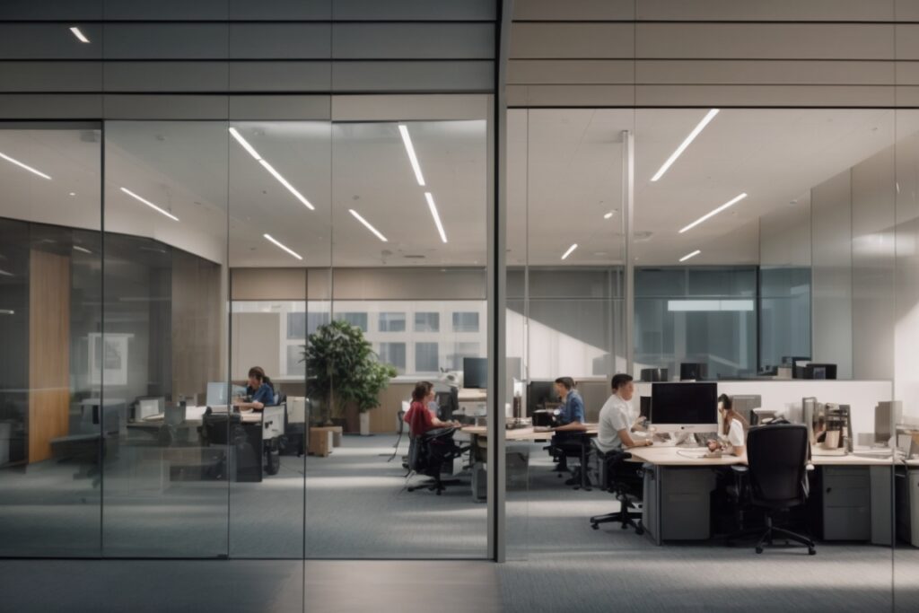 Colorado office with glare reduction window film, employees working comfortably