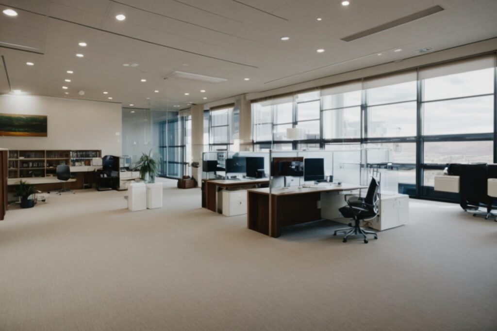 Colorado commercial space, office interior, opaque windows, frosted glass