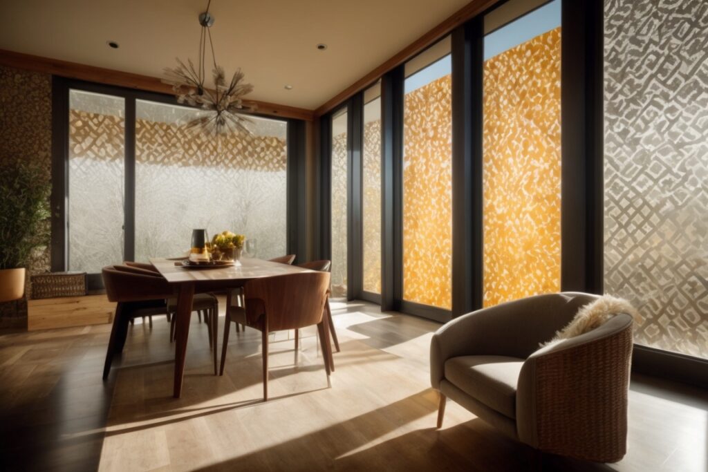 Colorado home interior with opaque window films, UV protection, and decorative patterns
